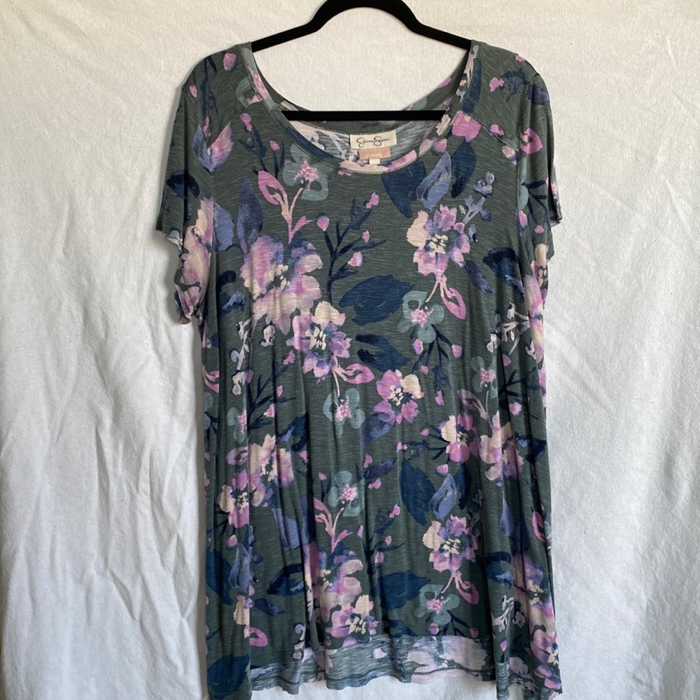 Jessica Simpson green floral nursing top, XL, open side access